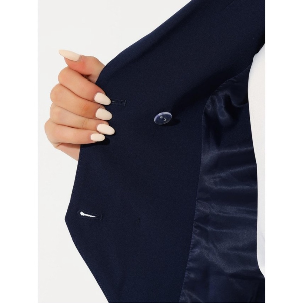 Women's Lapel Collar Dressy Versatile Racerback Waistcoat Suit Vest Dark Blue L - Picture 4 of 5